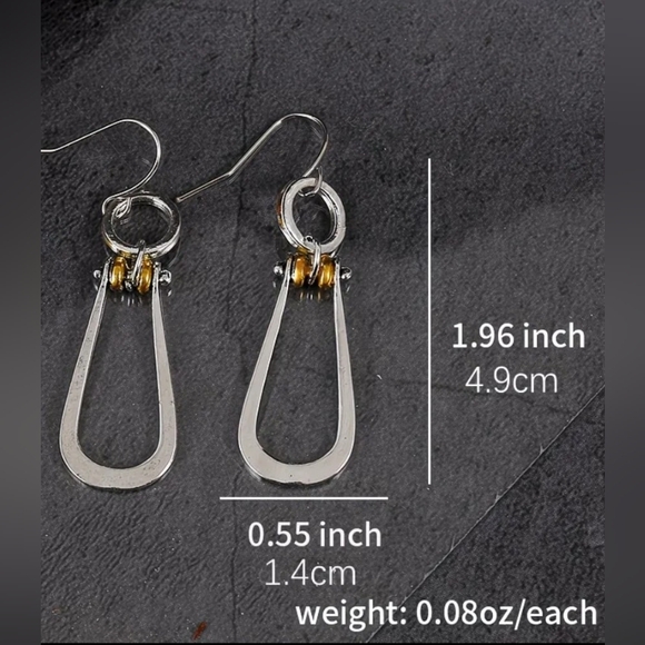 Elegant Riveted Silver Drop Earrings with Gold Accent #411 - Picture 2 of 4
